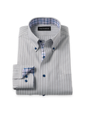 Product Image of Traveler Cotton Blend Stripe Dress Shirt With Contrast Trim-Grey/Purple