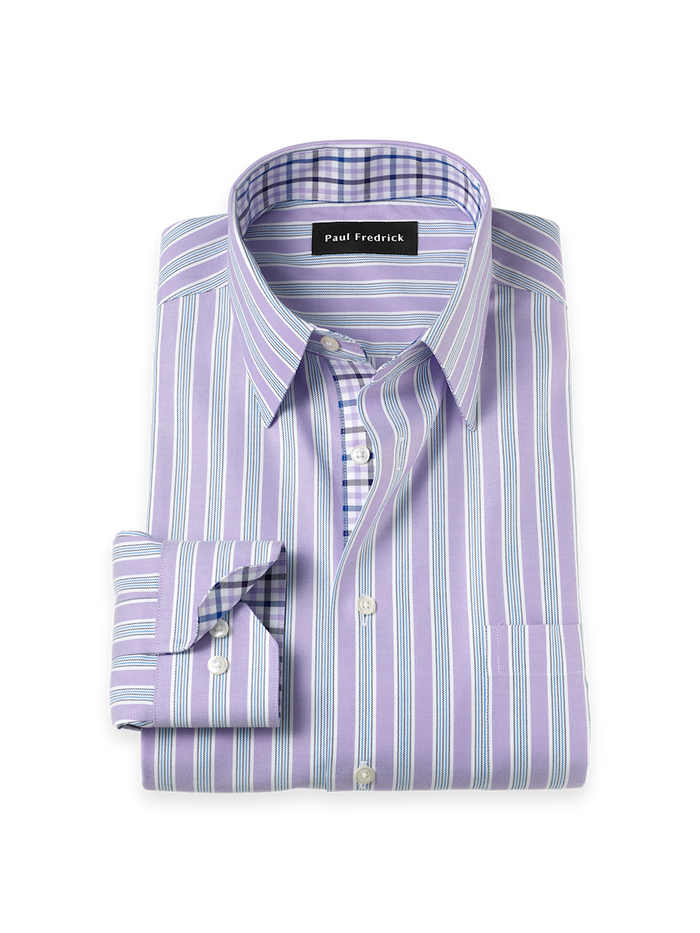 Product Image of Traveler Cotton Blend Stripe Dress Shirt With Contrast Trim-Purple