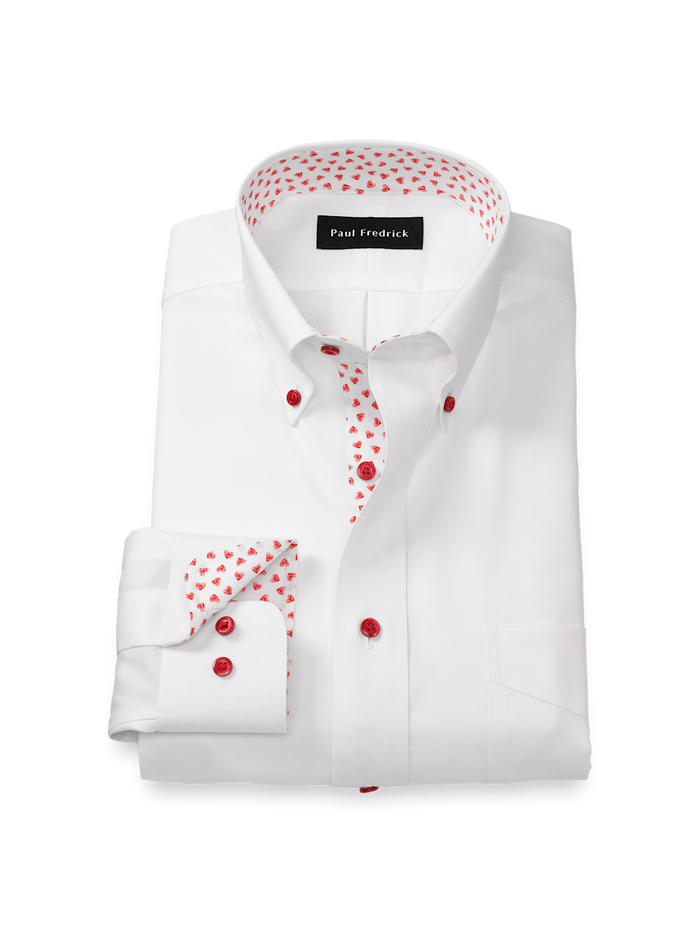Product Image of Comfort Stretch Non-iron Solid Dress Shirt With Contrast Trim-White