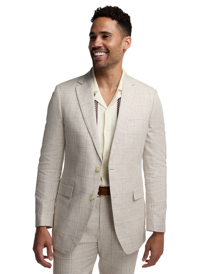 Alternate Image of Windowpane Linen Blend Single Breasted Notch Lapel Suit Jacket-1