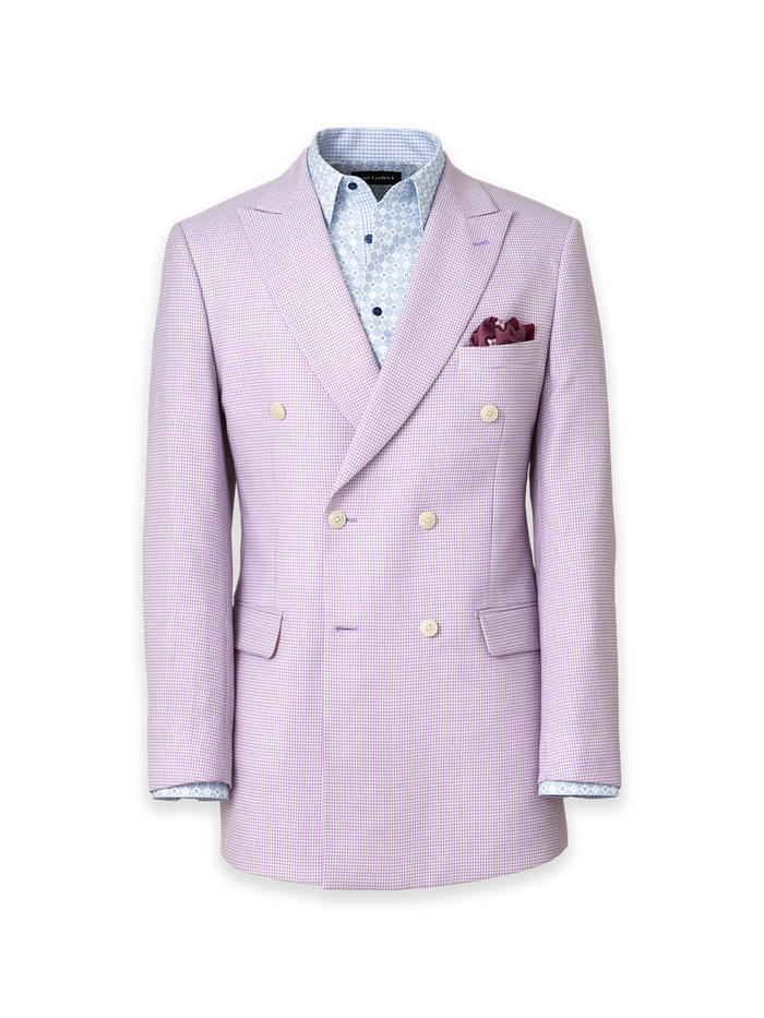 Product Image of Wool Blend Houndstooth Double Breasted Peak Lapel Suit Jacket-Purple