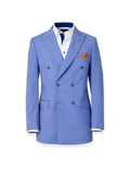 Wool Blend Pinstripe Double Breasted Peak Lapel Suit Jacket - Blue