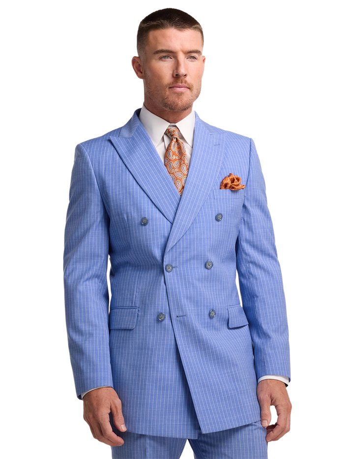 Alternate Image of Wool Blend Pinstripe Double Breasted Peak Lapel Suit Jacket-1