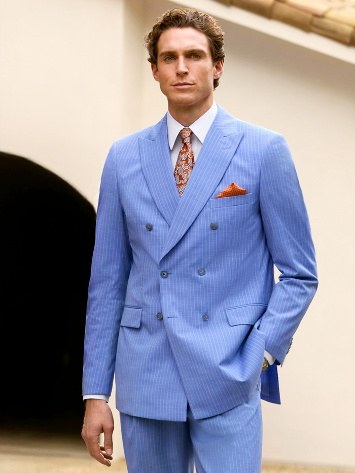 Alternate Image of Wool Blend Pinstripe Double Breasted Peak Lapel Suit Jacket-7
