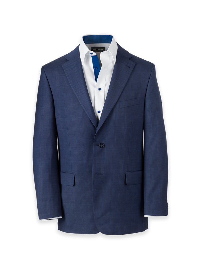 Product Image of Wool Blend Plaid Single Breasted Notch Lapel Suit Jacket-Blue
