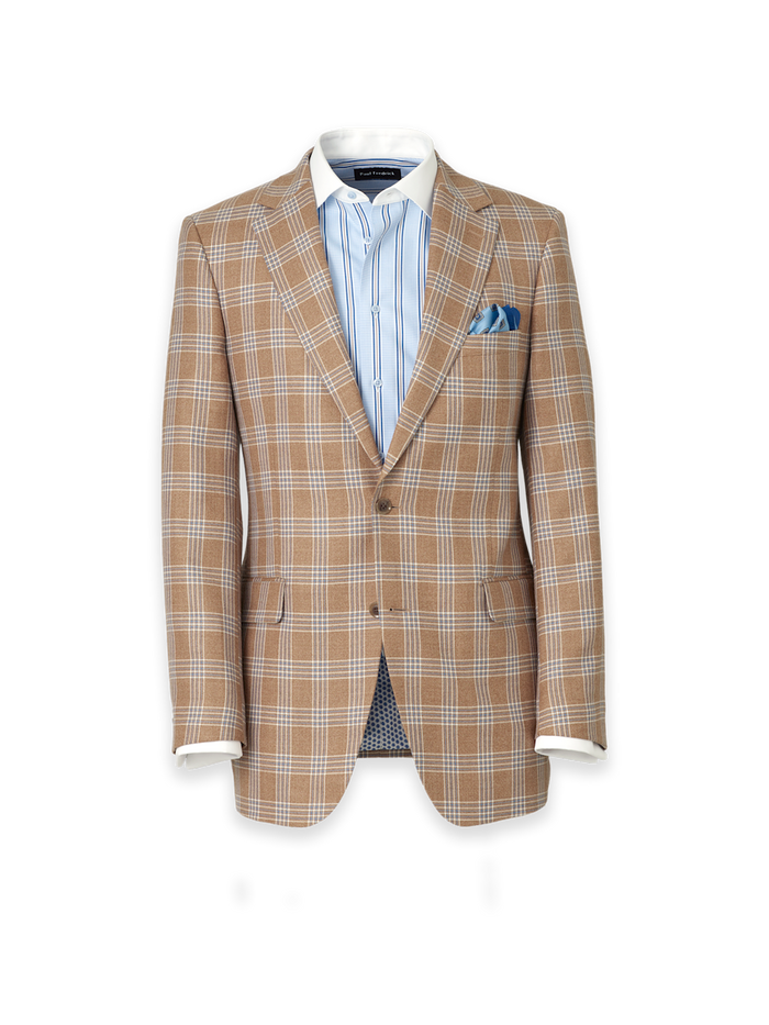 Product Image of Wool Blend Plaid Single Breasted Notch Lapel Suit Jacket-Brown