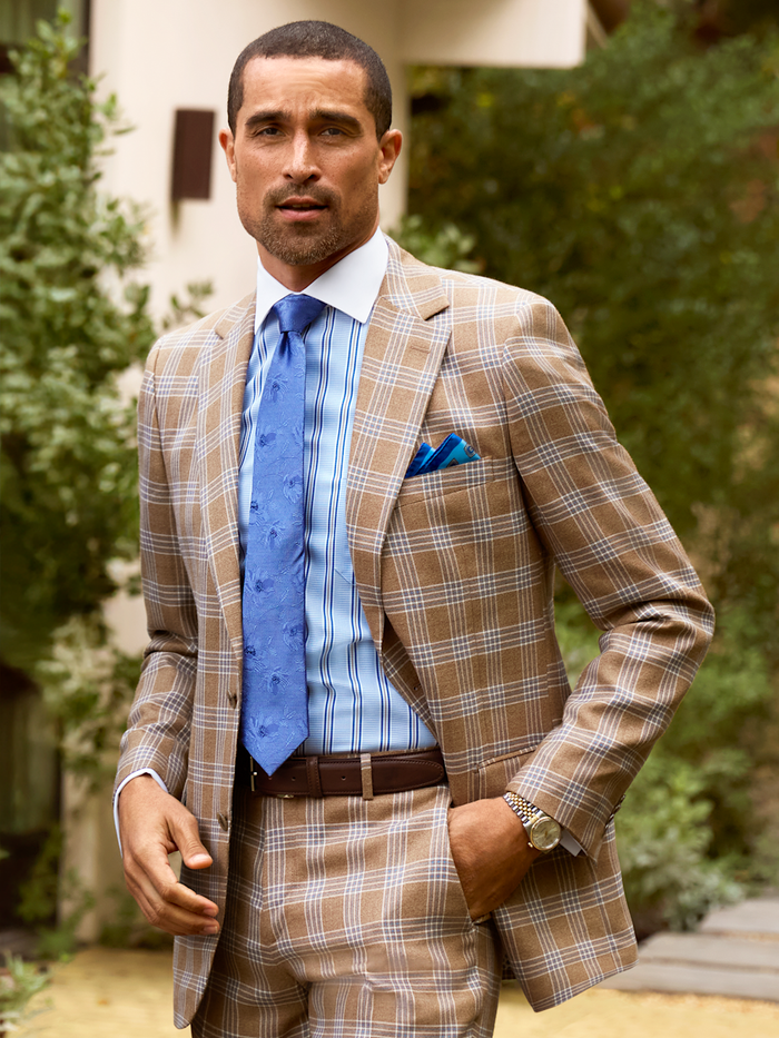 Alternate Image of Wool Blend Plaid Single Breasted Notch Lapel Suit Jacket-7