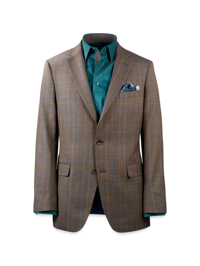 Product Image of Wool Blend Plaid Single Breasted Notch Lapel Suit Jacket-Brown/Blue
