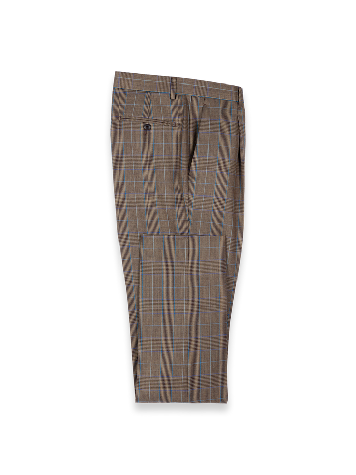 Product Image of Wool Blend Plaid Single Pleat Suit Pants-Brown/Blue