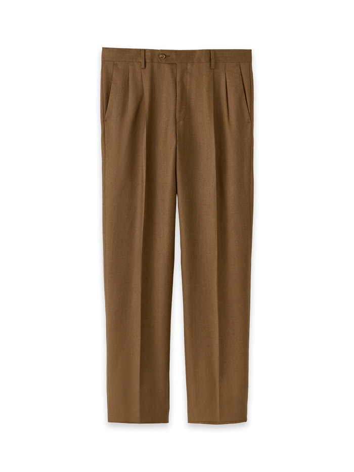 Product Image of Wool Flannel Solid Pants-Brown#model_pleated front