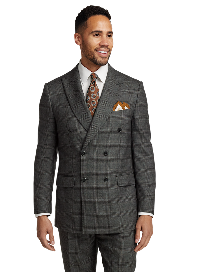 Alternate Image of Wool Plaid Double Breasted Peak Lapel Suit Jacket-1