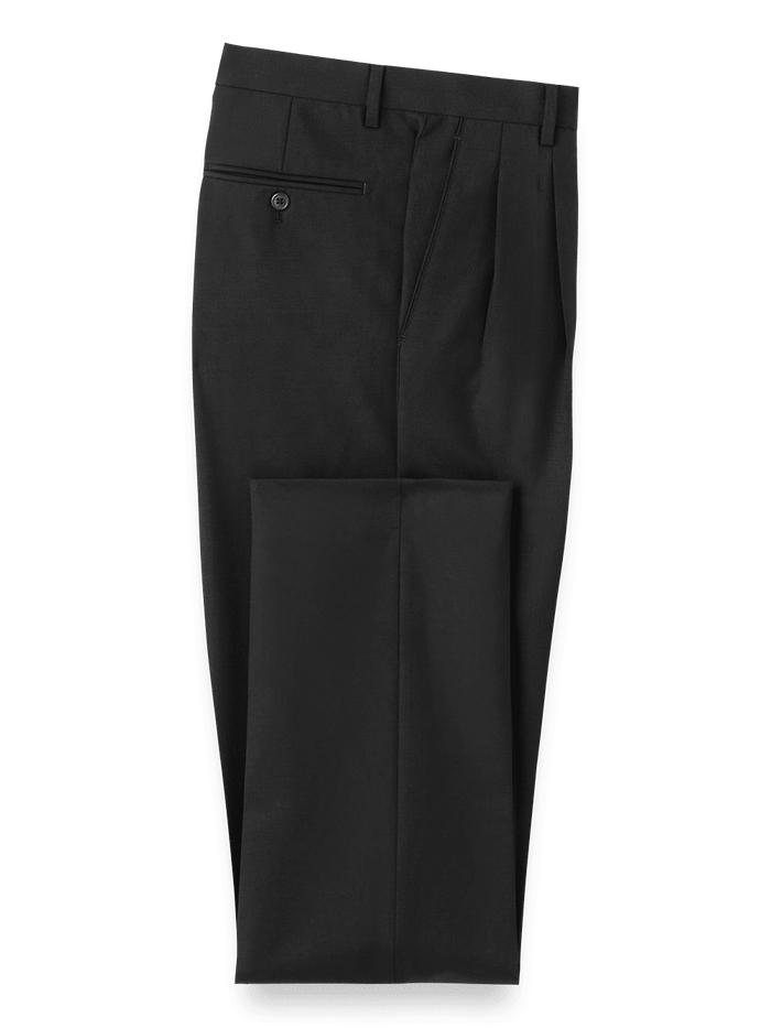 Product Image of Wool Stretch Bengaline Pleated Suit Pants-Black