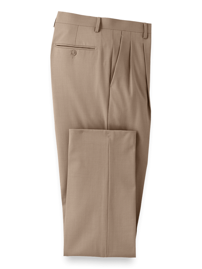 Product Image of Wool Stretch Bengaline Suit Pants-Light Tan#model_pleated front