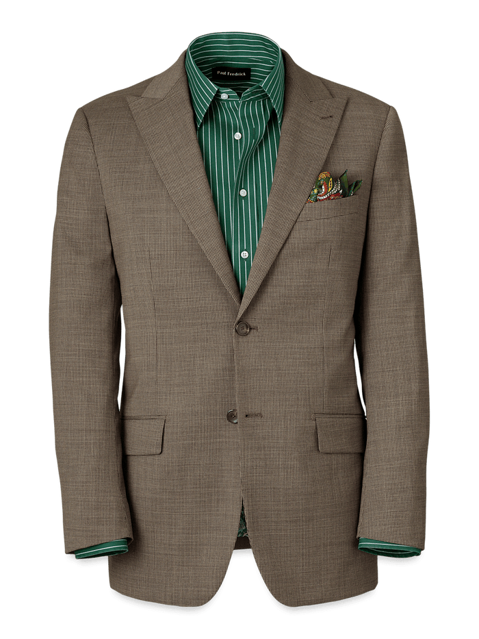 Product Image of Wool Stretch Micro Check Peak Lapel Suit Jacket-Light Brown