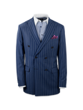 Product Image of Wool Stretch Stripe Double Breasted Peak Lapel Suit Jacket-Blue