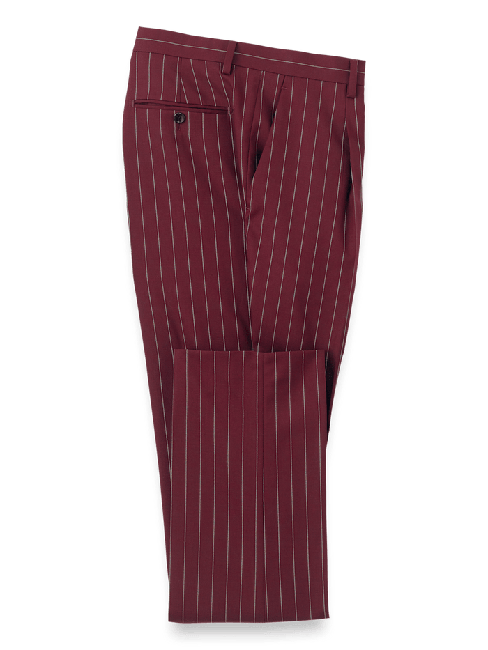 Product Image of Wool Stretch Stripe Single Pleat Suit Pants-Burgundy